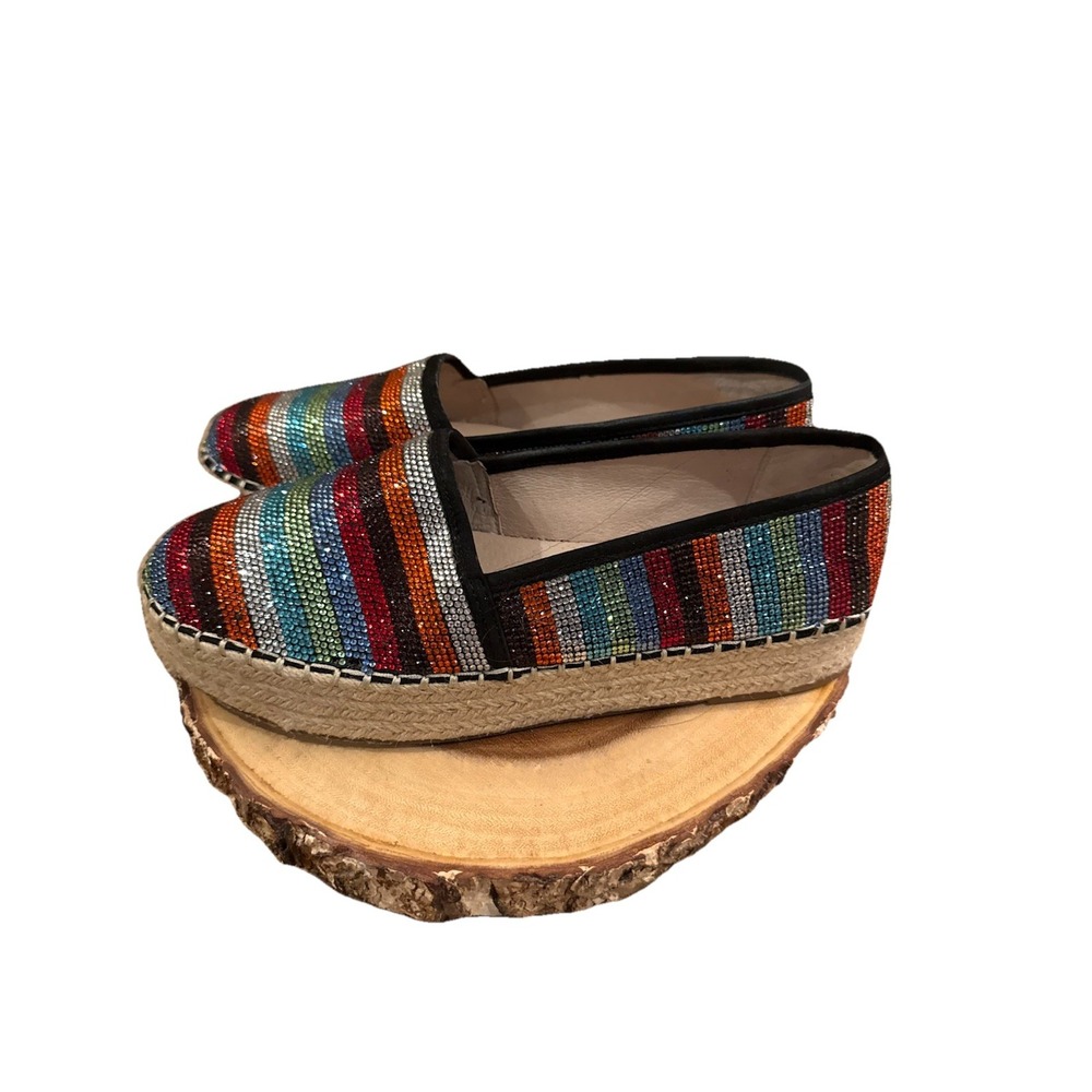 Gianni Bini Bruxie Platform Jeweled Multicolor Stripe Platform Espadrille Sz-8.5